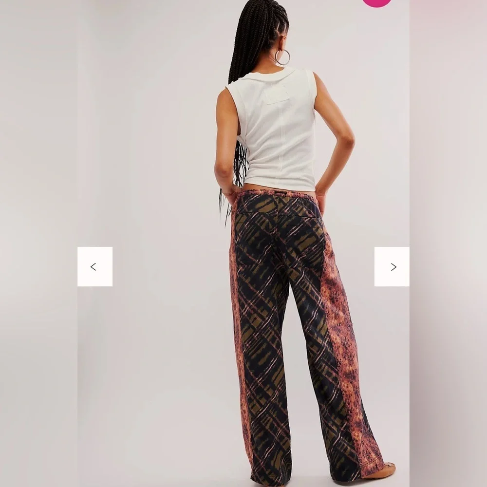 NWT FREE PEOPLE Hudson Canyon Printed Pants-Brown Combo/Animal Plaid XS